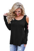 Sexy Rose Embroidered Long Sleeve Black Cold Shoulder Top